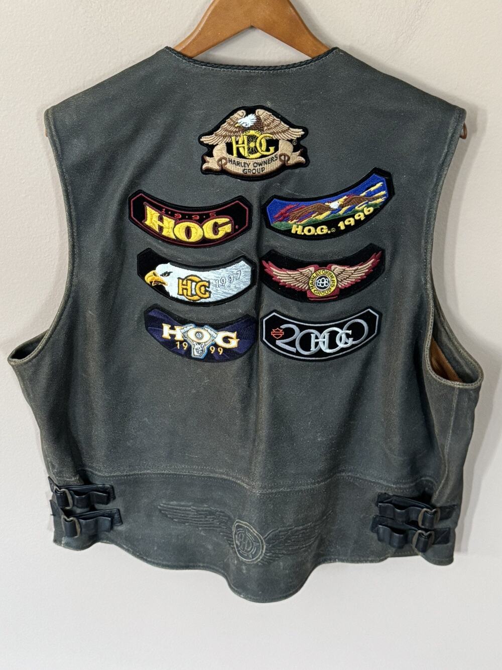 Vintage Harley Davidson Genuine Leather Vest XXL Seven 90’s Hog Patches